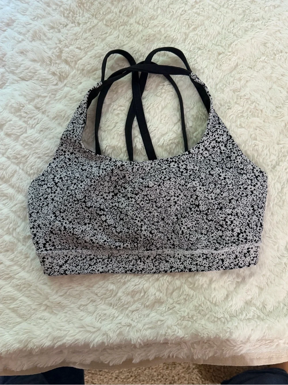 Lululemon Athletica Black & White Floral Strappy Sports Bra